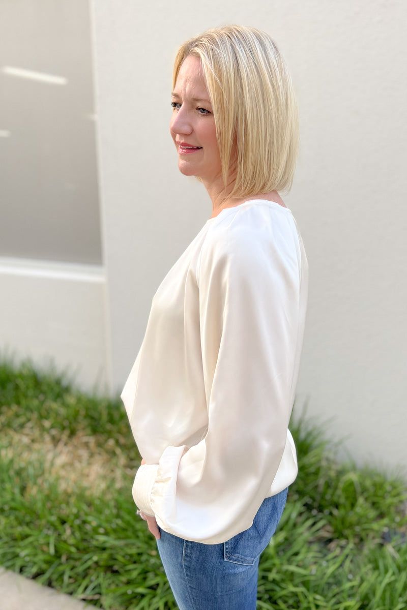 Satin Long Buttoned Bishop Sleeve Top sold by French Cuff product image thumbnail 3