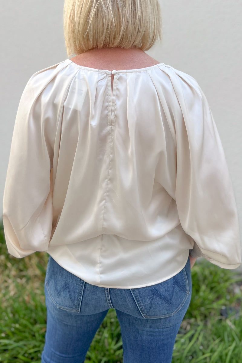 Satin Long Buttoned Bishop Sleeve Top sold by French Cuff product image thumbnail 4