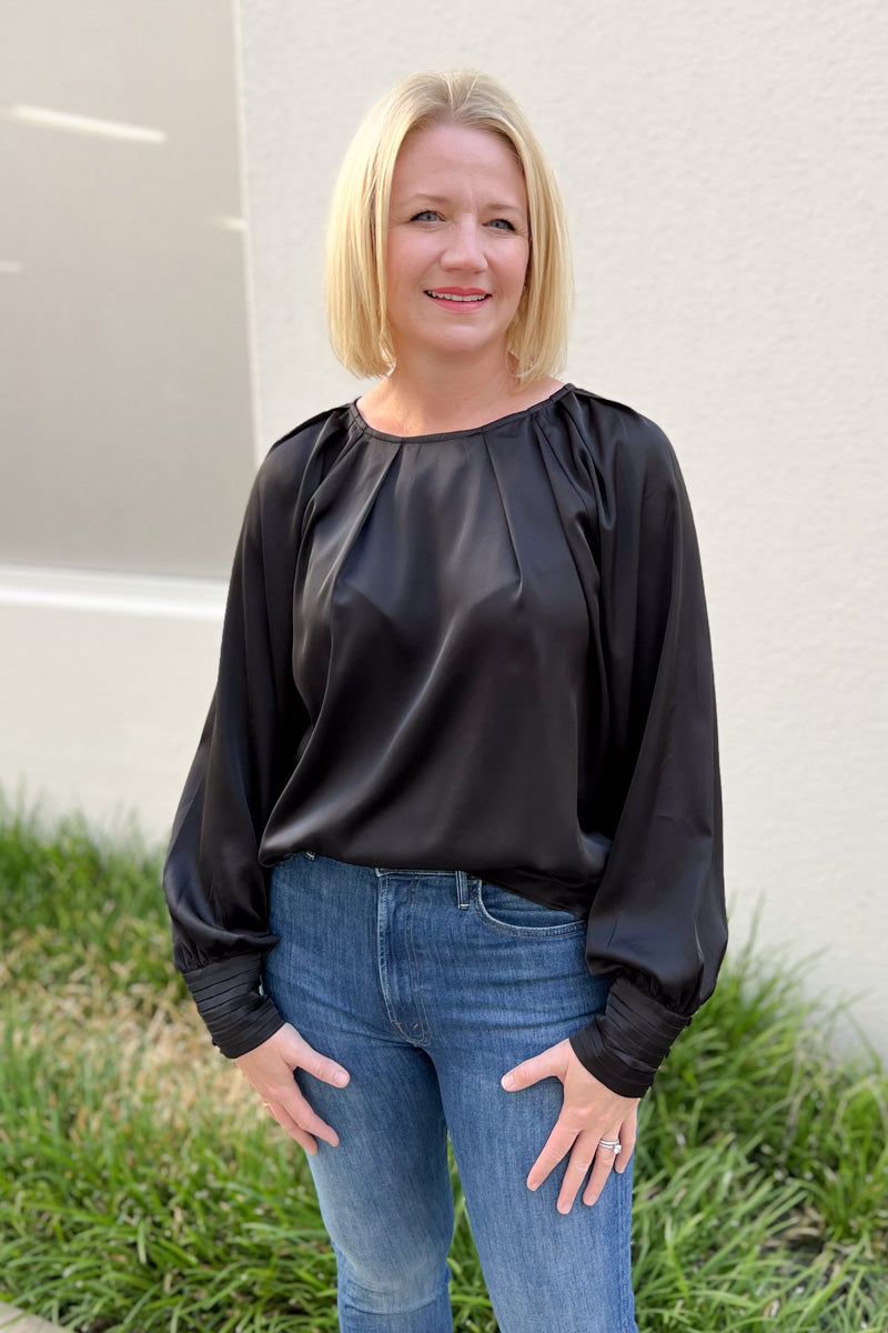 Satin Long Buttoned Bishop Sleeve Top sold by French Cuff product image thumbnail 5