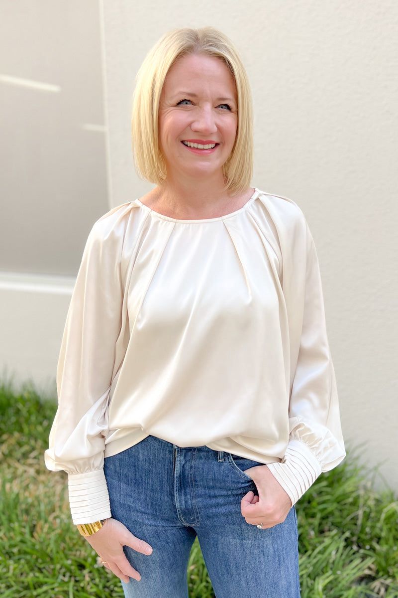 Satin Long Buttoned Bishop Sleeve Top sold by French Cuff product image thumbnail 2