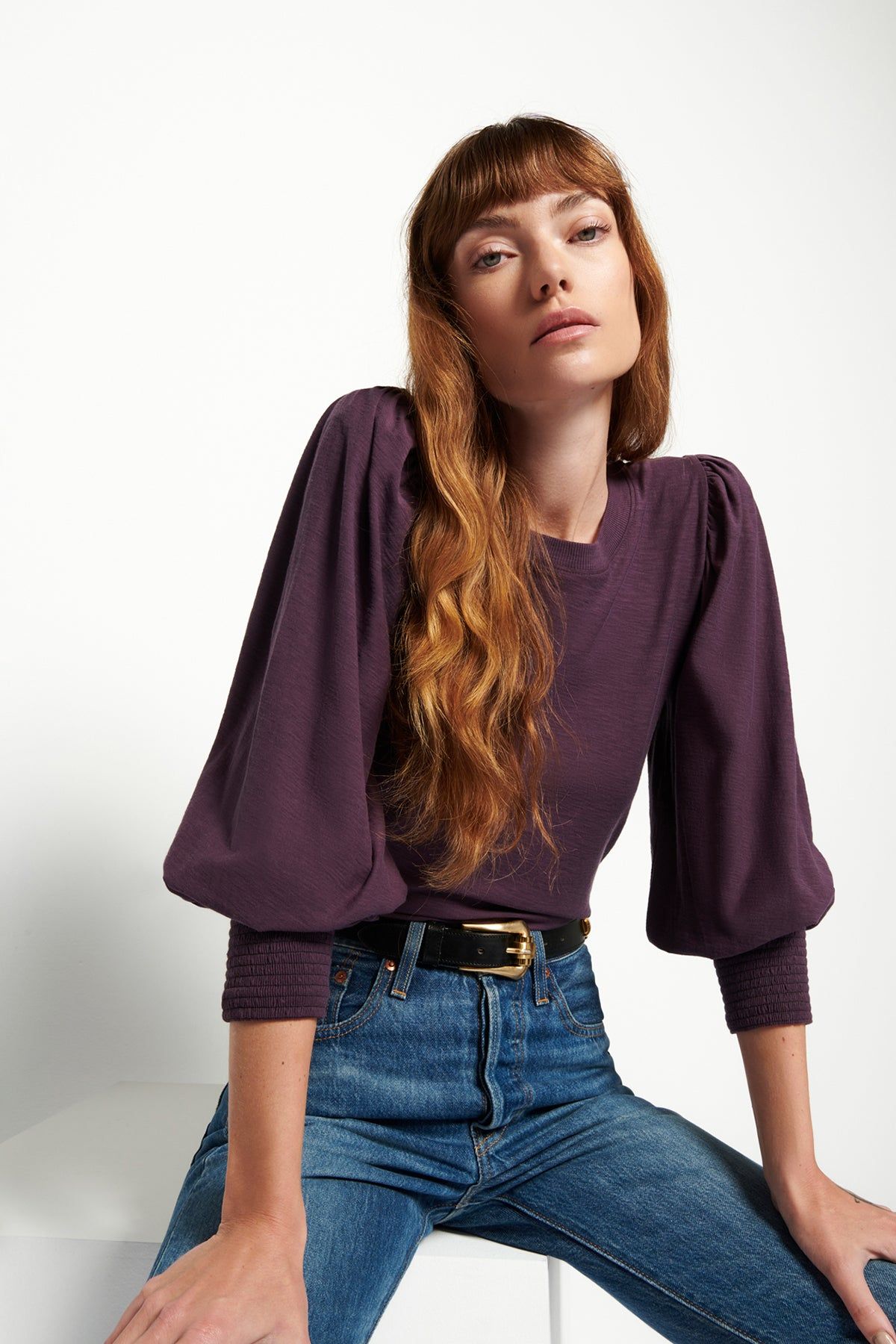 Loren Smocked Peasant Tee sold by French Cuff