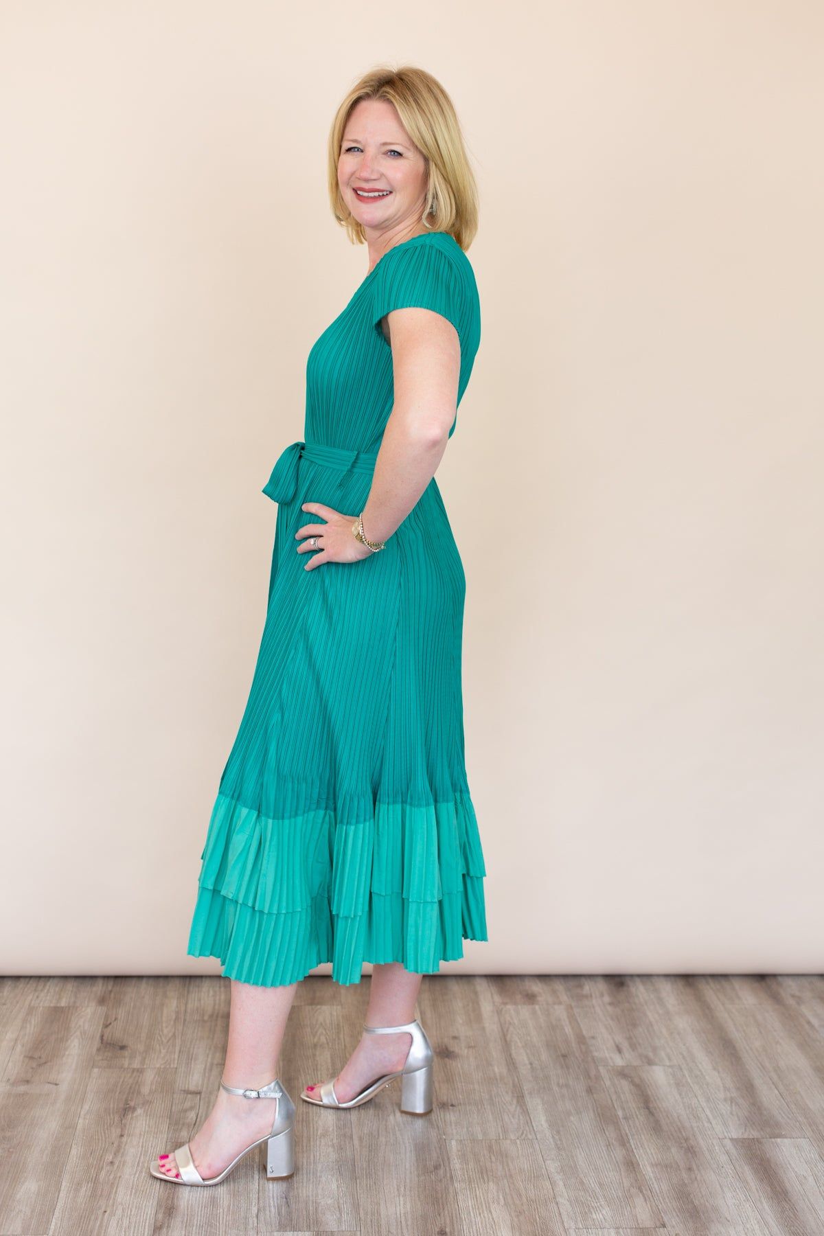 Two Tone Short Sleeve Pleated Dress sold by French Cuff product image thumbnail 2