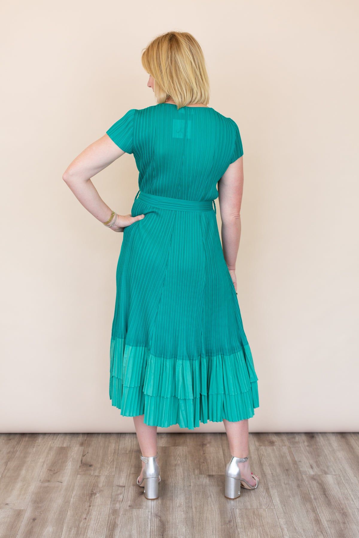 Two Tone Short Sleeve Pleated Dress sold by French Cuff product image thumbnail 3