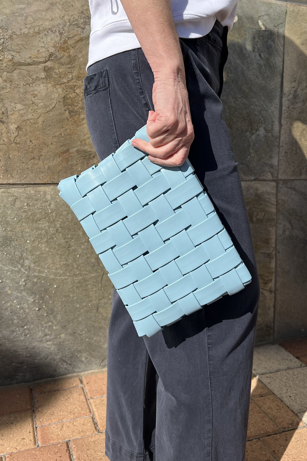 Lindy Clutch Woven Large - Sky Blue sold by French Cuff