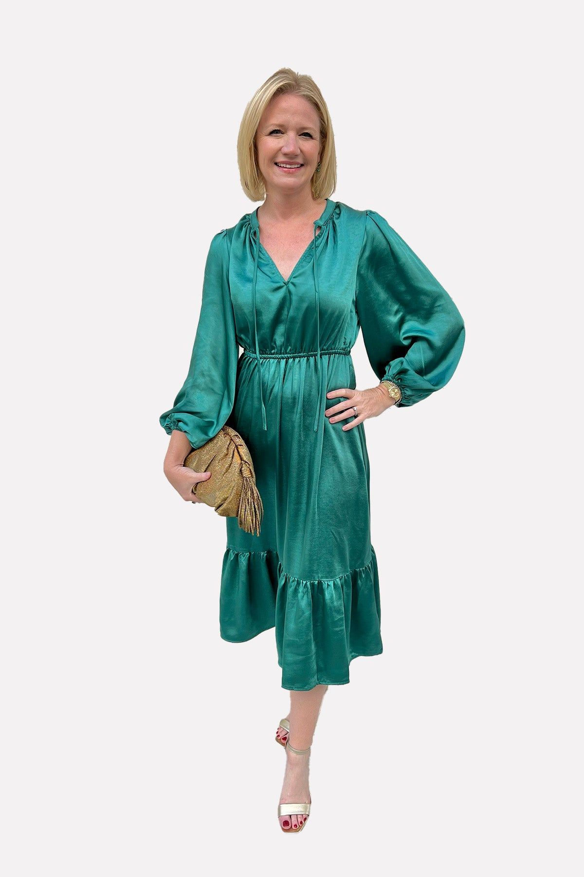 Satin Balloon Sleeve Midi Dress sold by French Cuff