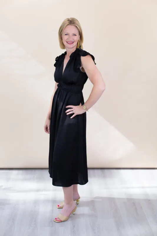 Black Midi Silky Dress sold by French Cuff