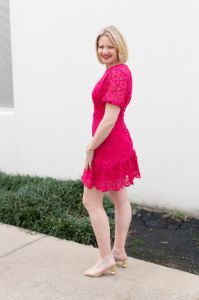Short Puff Sleeve Lace Dress sold by French Cuff