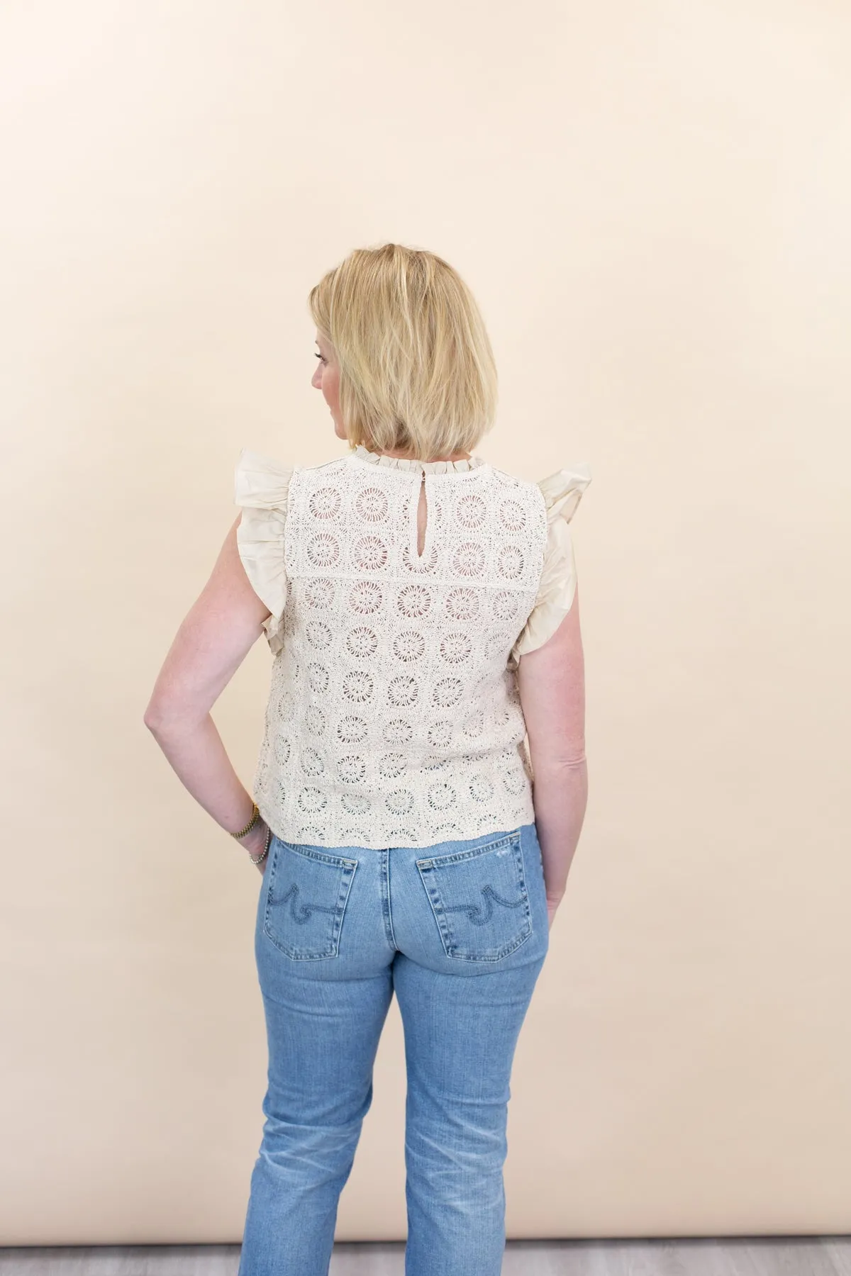 Crochet Flutter Sleeve Top sold by French Cuff product image thumbnail 3