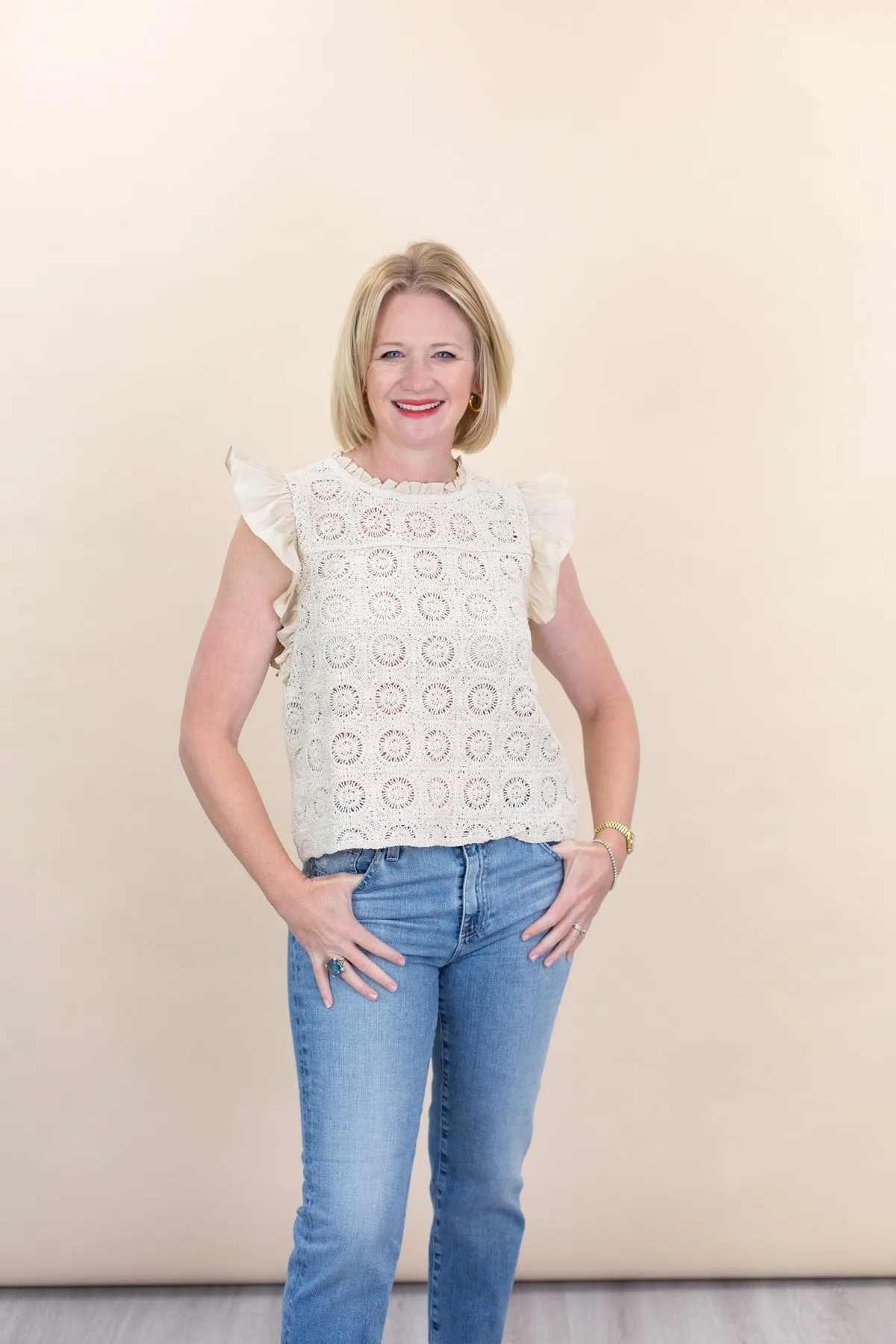 Crochet Flutter Sleeve Top sold by French Cuff product image thumbnail 2