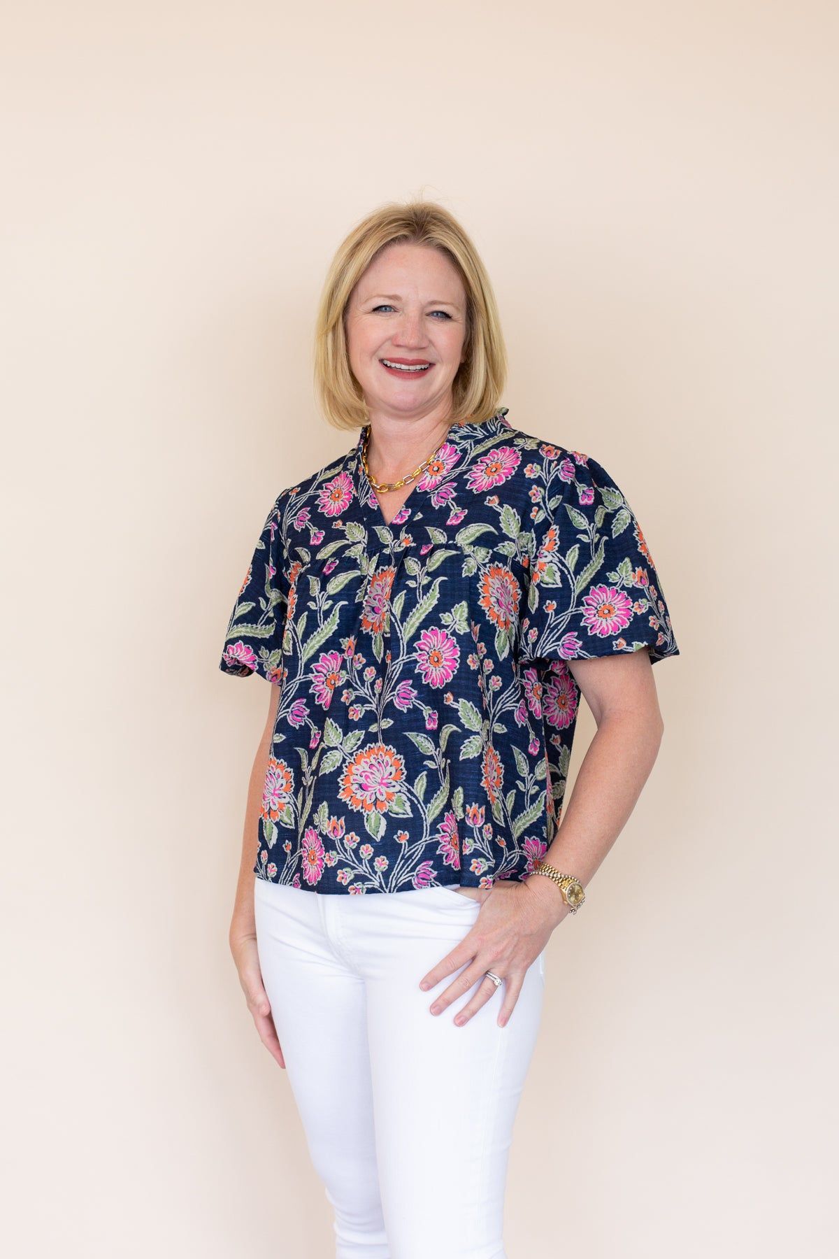 Flower Print Puff Sleeve Top sold by French Cuff