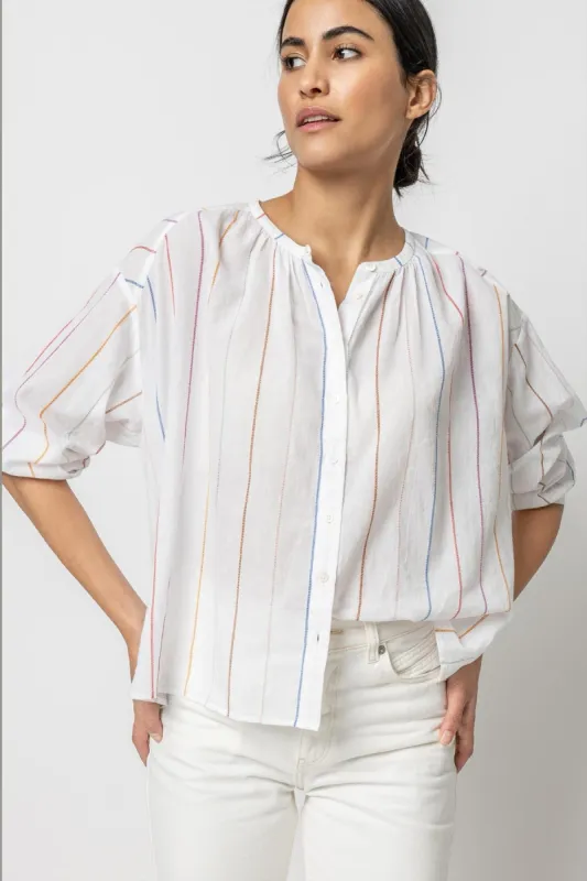 Bracelet Sleeve Shirred Blouse sold by French Cuff