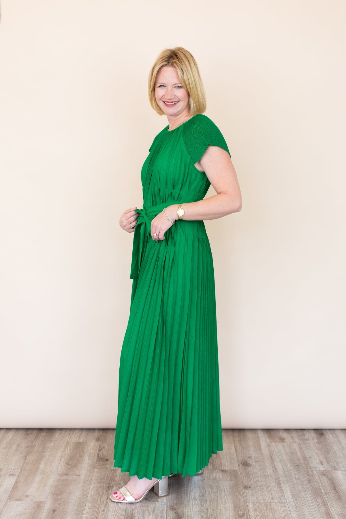 Green Pleated Maxi Dress sold by French Cuff