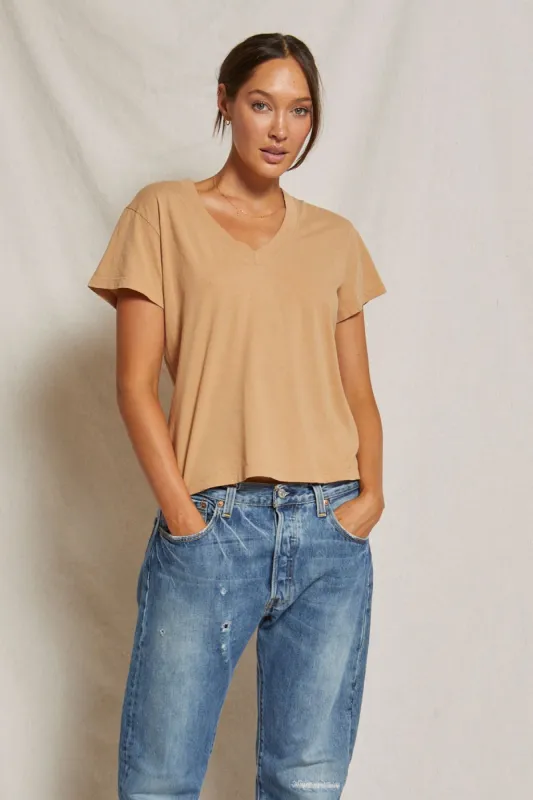 Hendrix - Cotton Boxy V Neck Tee - Dune sold by French Cuff