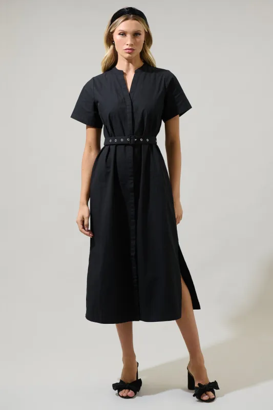 Black Button Front Midi Dress sold by French Cuff