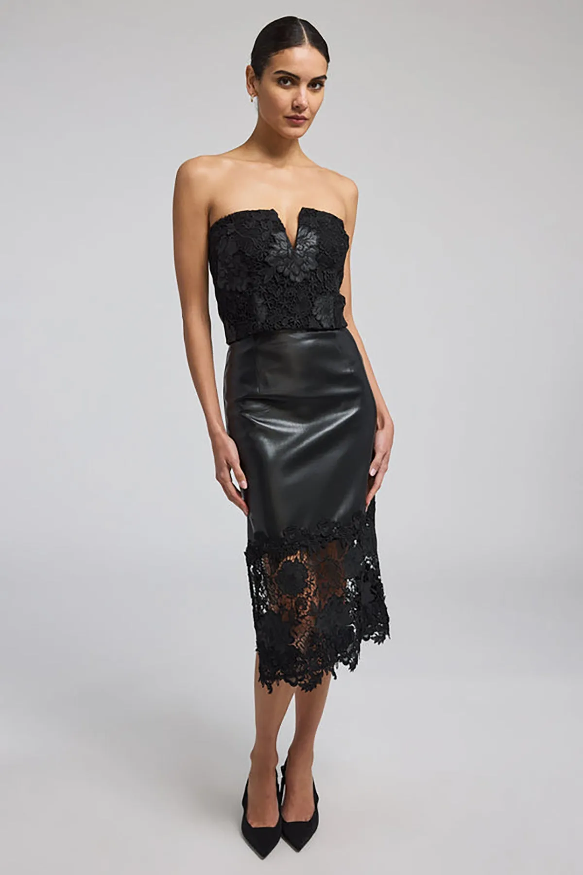 Chantira Vegan Leather Guipure Combo Skirt sold by French Cuff product image thumbnail 2