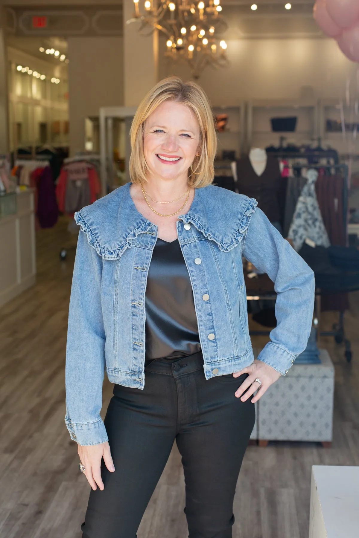 Denim Jacket with Peter Pan Collar sold by French Cuff