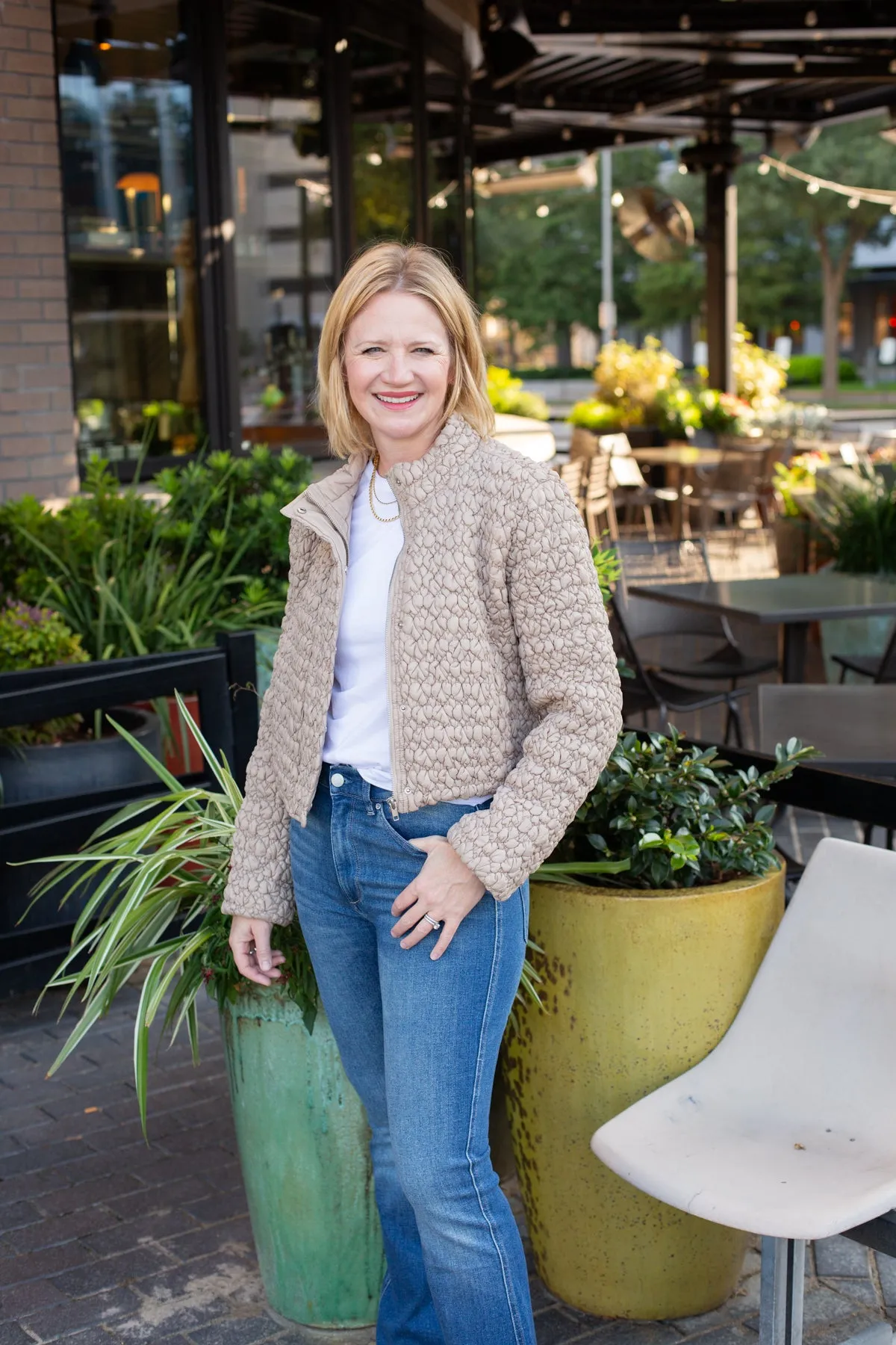 Taupe Longsleeve Quilted Puff Jacket sold by French Cuff