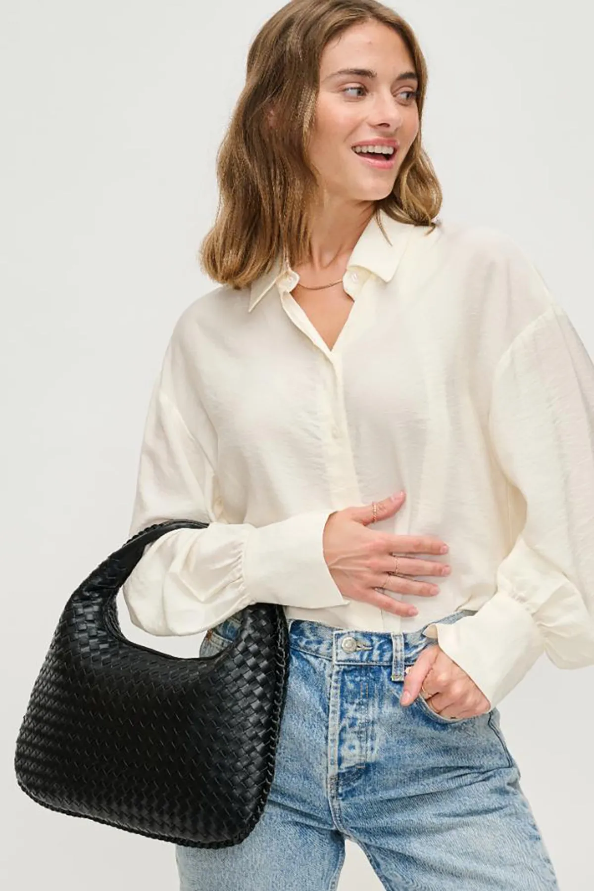 Adela Woven Hobo sold by French Cuff