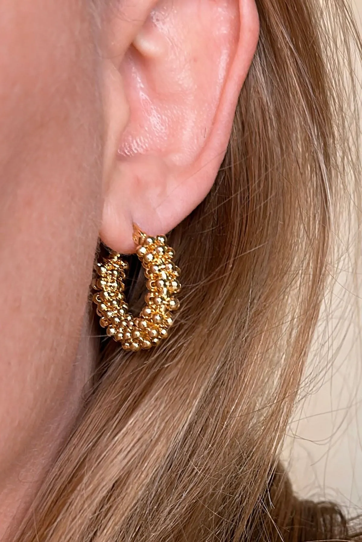 18k Gold Filled Beaded Cluster Hoop Earrings sold by French Cuff product image thumbnail 3