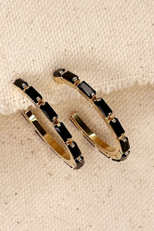 Chic Black Baguette Hoop Earrings sold by French Cuff