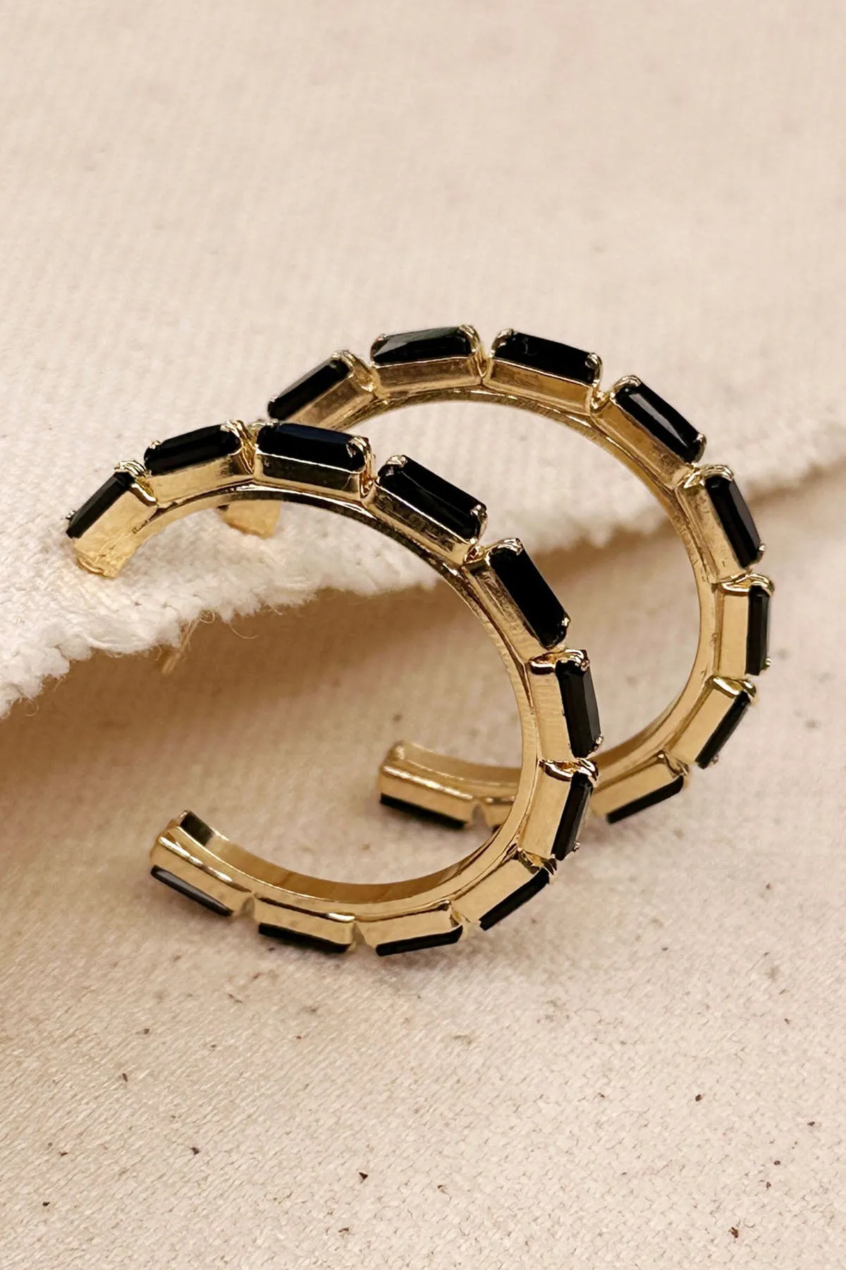Chic Black Baguette Hoop Earrings sold by French Cuff product image thumbnail 2
