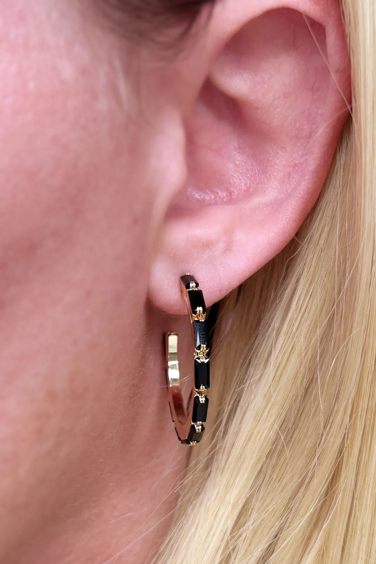 Chic Black Baguette Hoop Earrings sold by French Cuff product image thumbnail 3