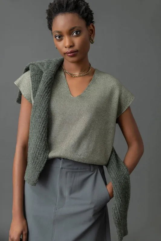 Metallic V-Neck Sweater made by Lilla P