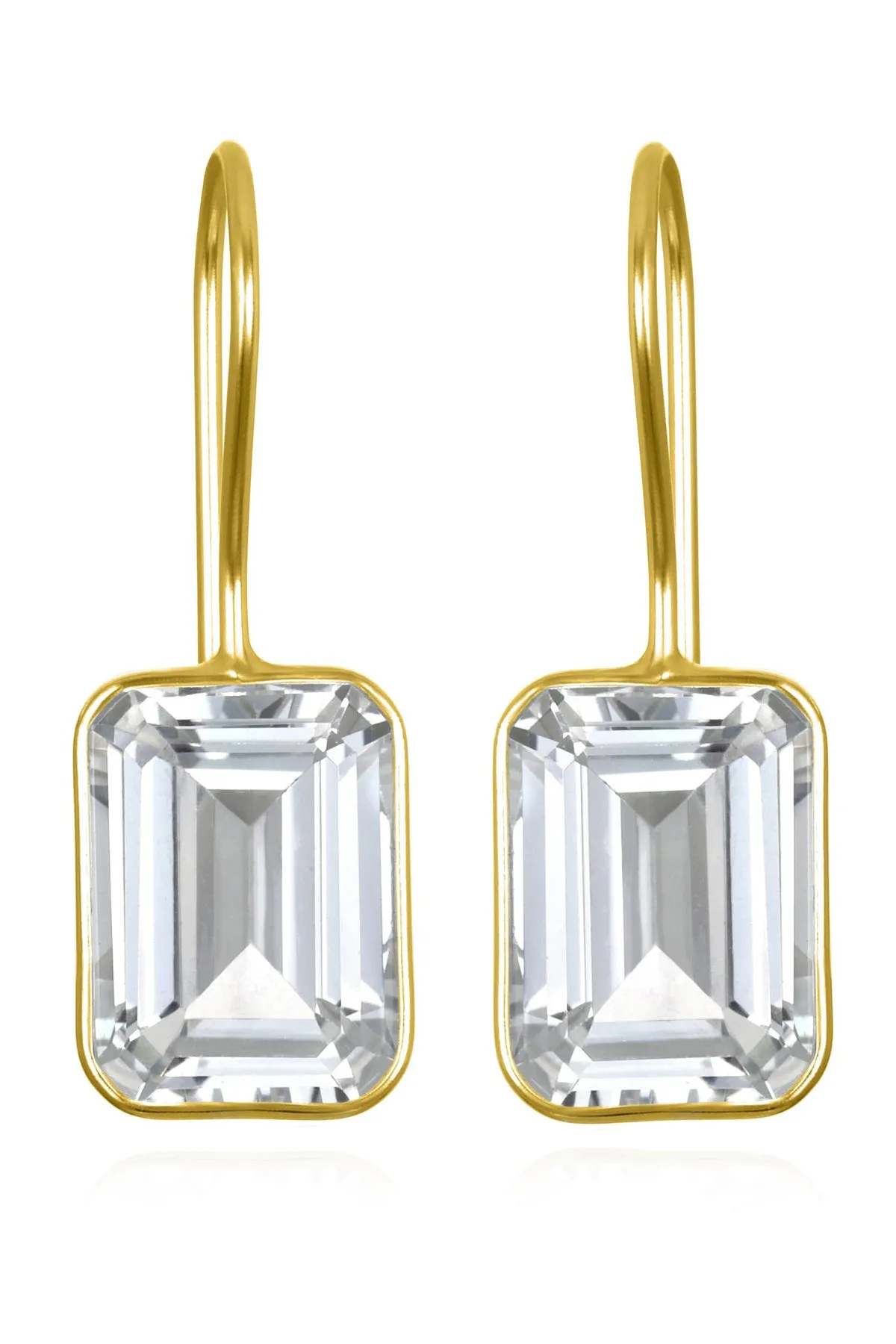 Bezeled Emerald Cut Dangles-White Topaz Gold sold by French Cuff