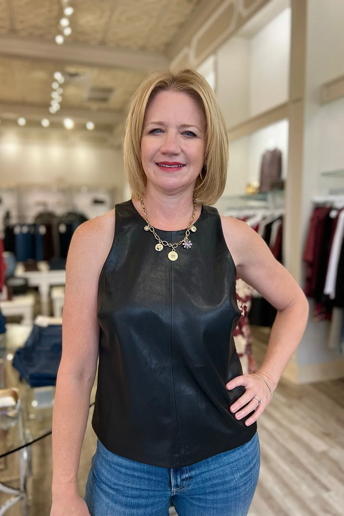 Black Leather Tank Top sold by French Cuff