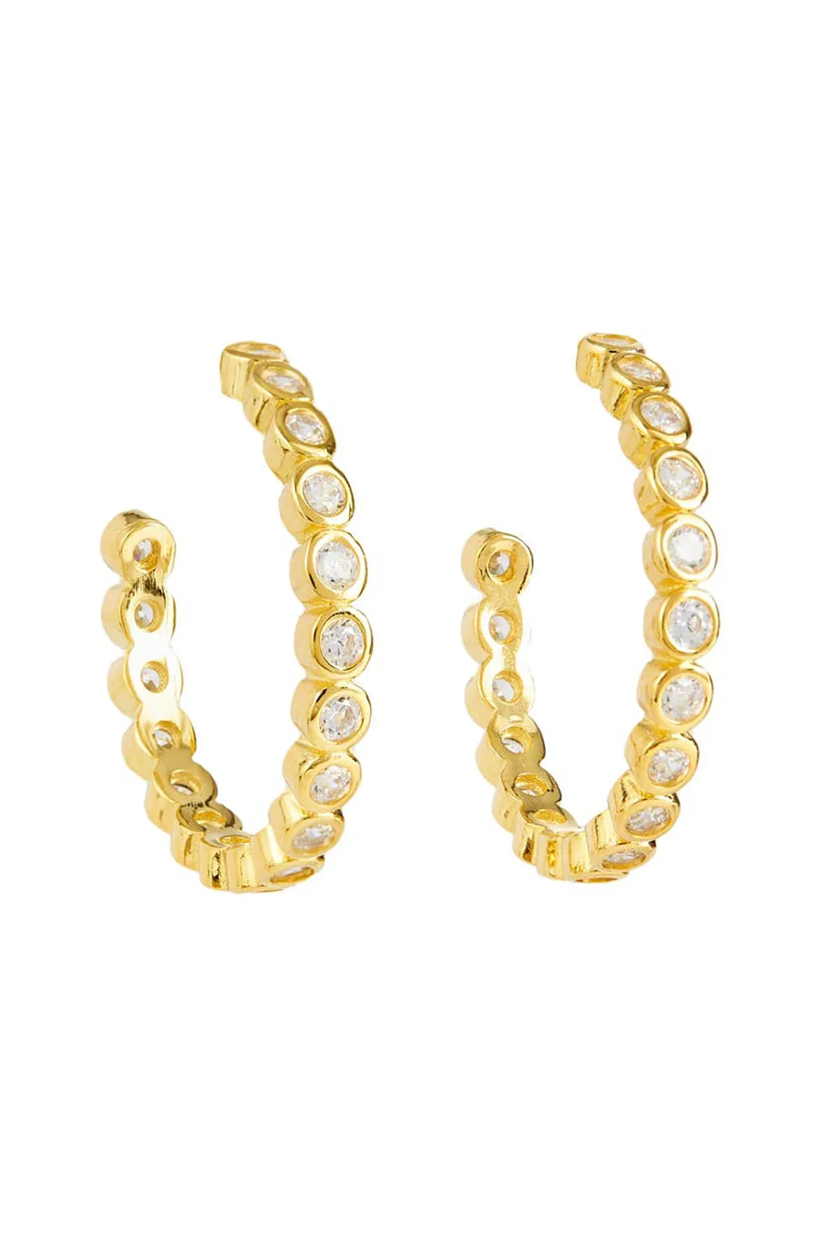 Round Stone Hoop Earrings with Pavé sold by French Cuff