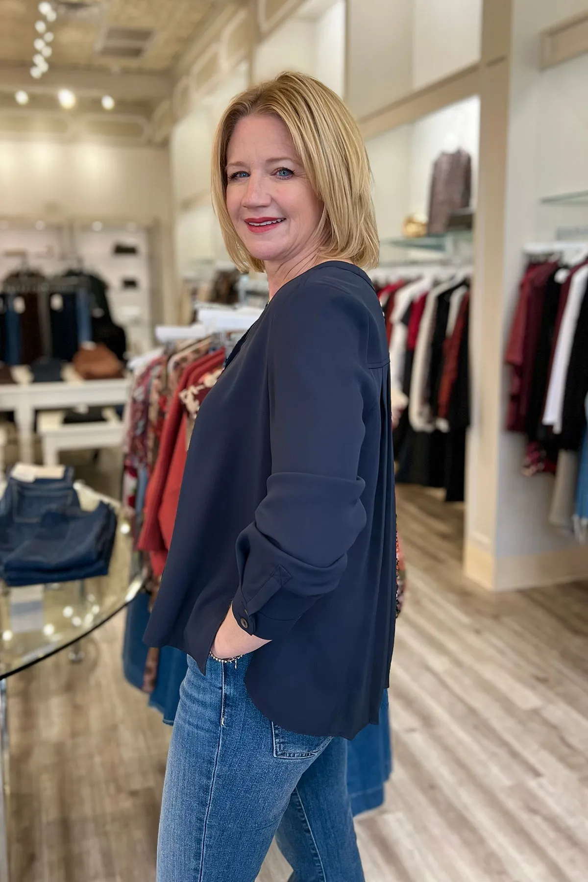 Slate Navy V-Neck Button Down Blouse sold by French Cuff product image thumbnail 2