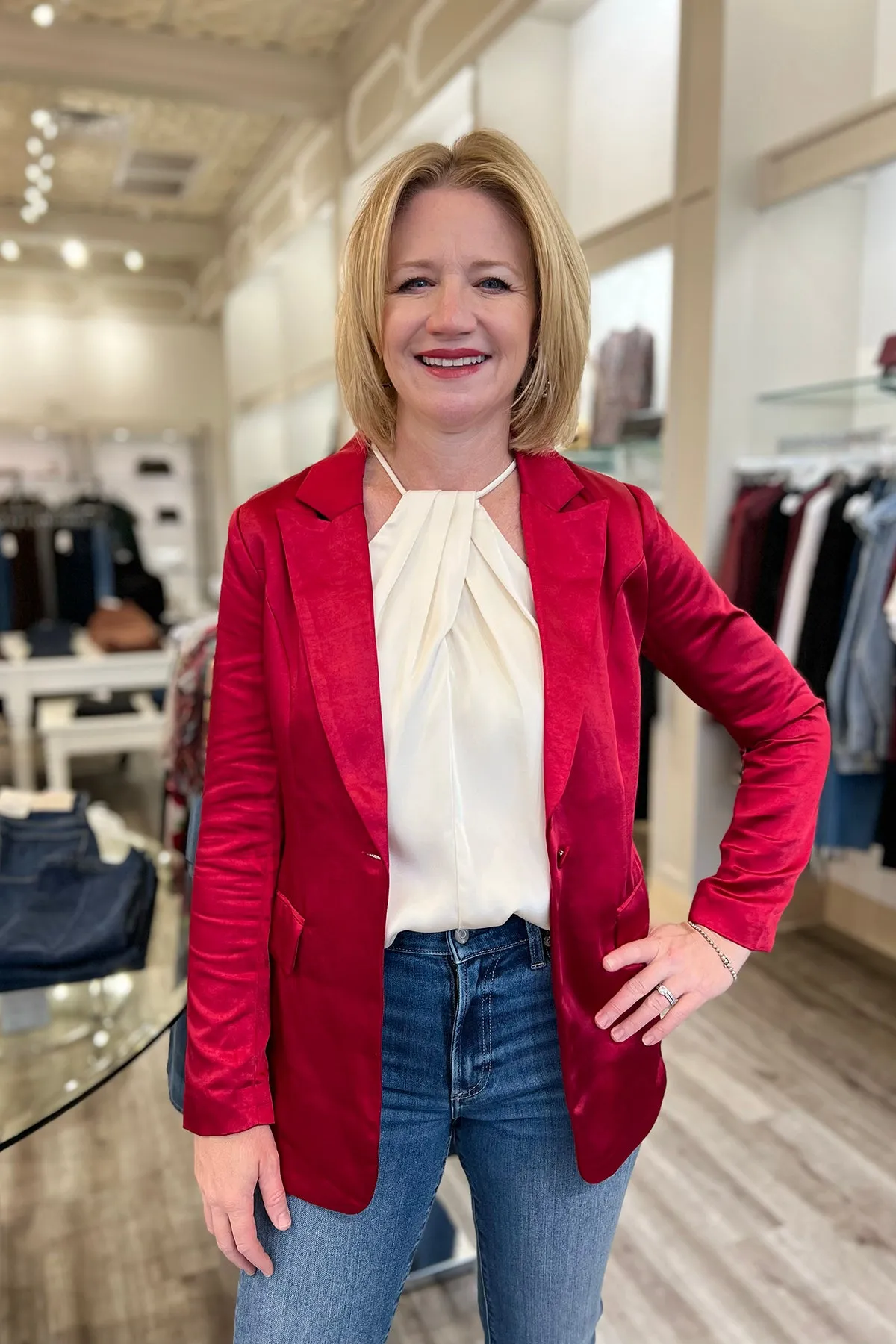 Satin Pleated Front Halter Top sold by French Cuff