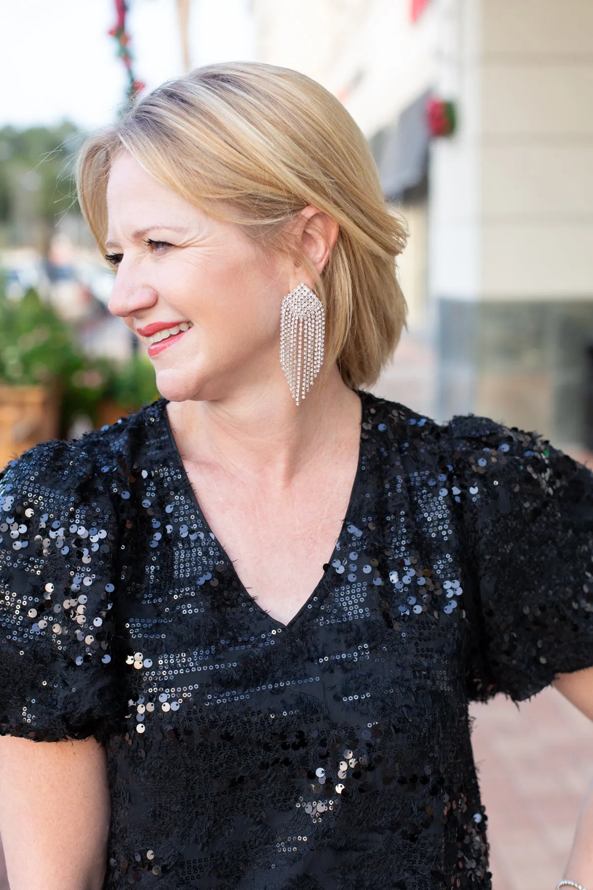 Black Short Puff Sleeve Sequin Dress sold by French Cuff product image thumbnail 4