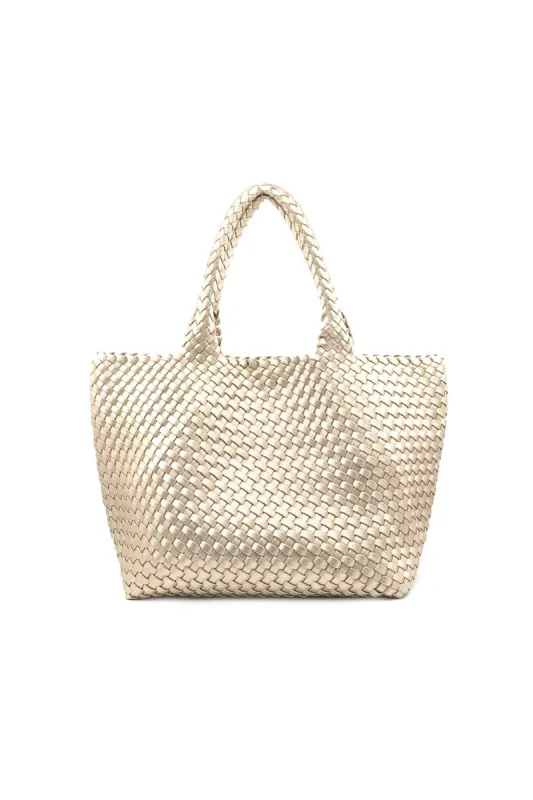 Double Strap Woven Tote - Champagne sold by French Cuff