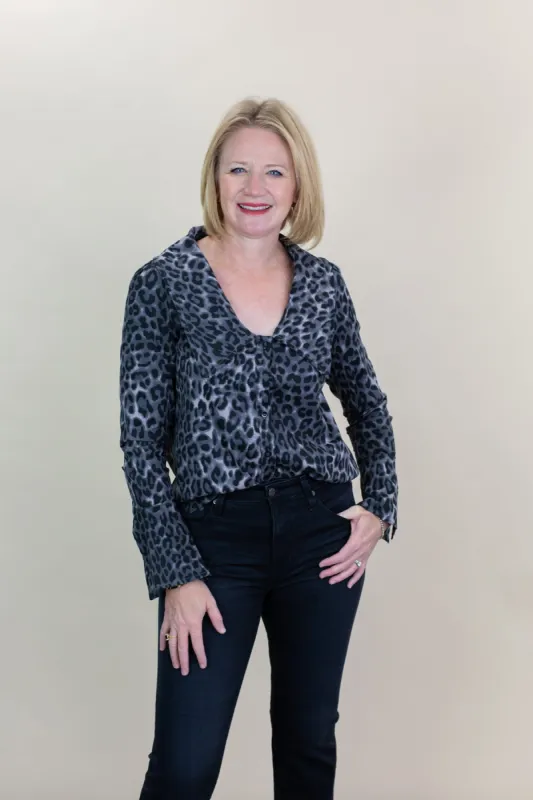 Collard Leopard Button Front Top sold by French Cuff