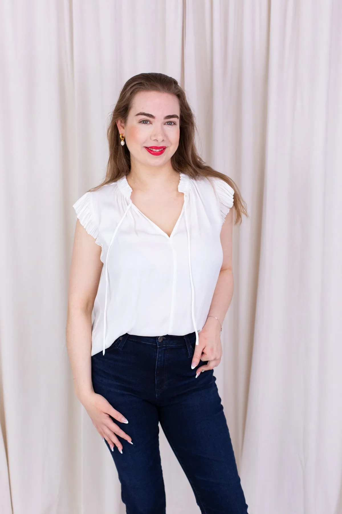 Pleated Short Sleeve Blouse sold by French Cuff