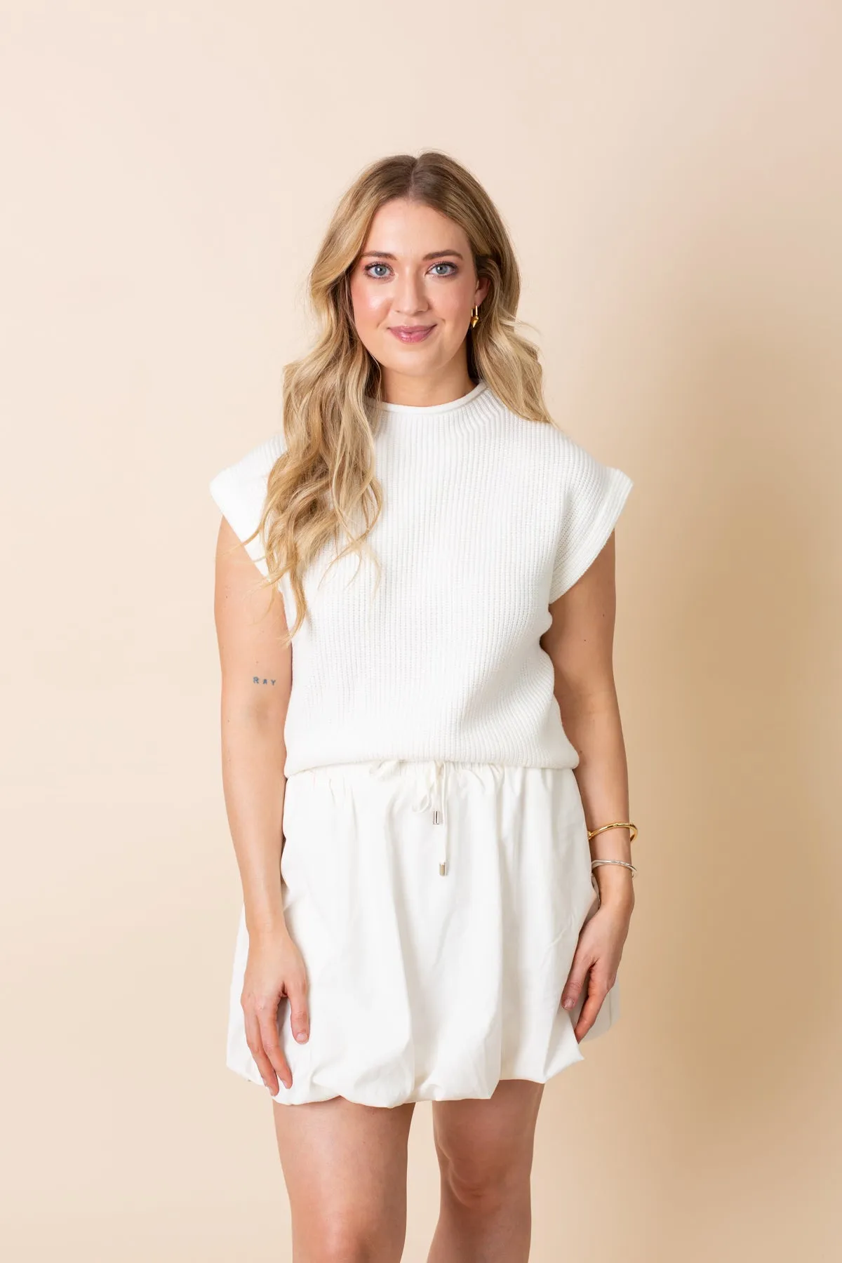 Sleeveless Mock Neck Ribbed Sweater Top sold by French Cuff