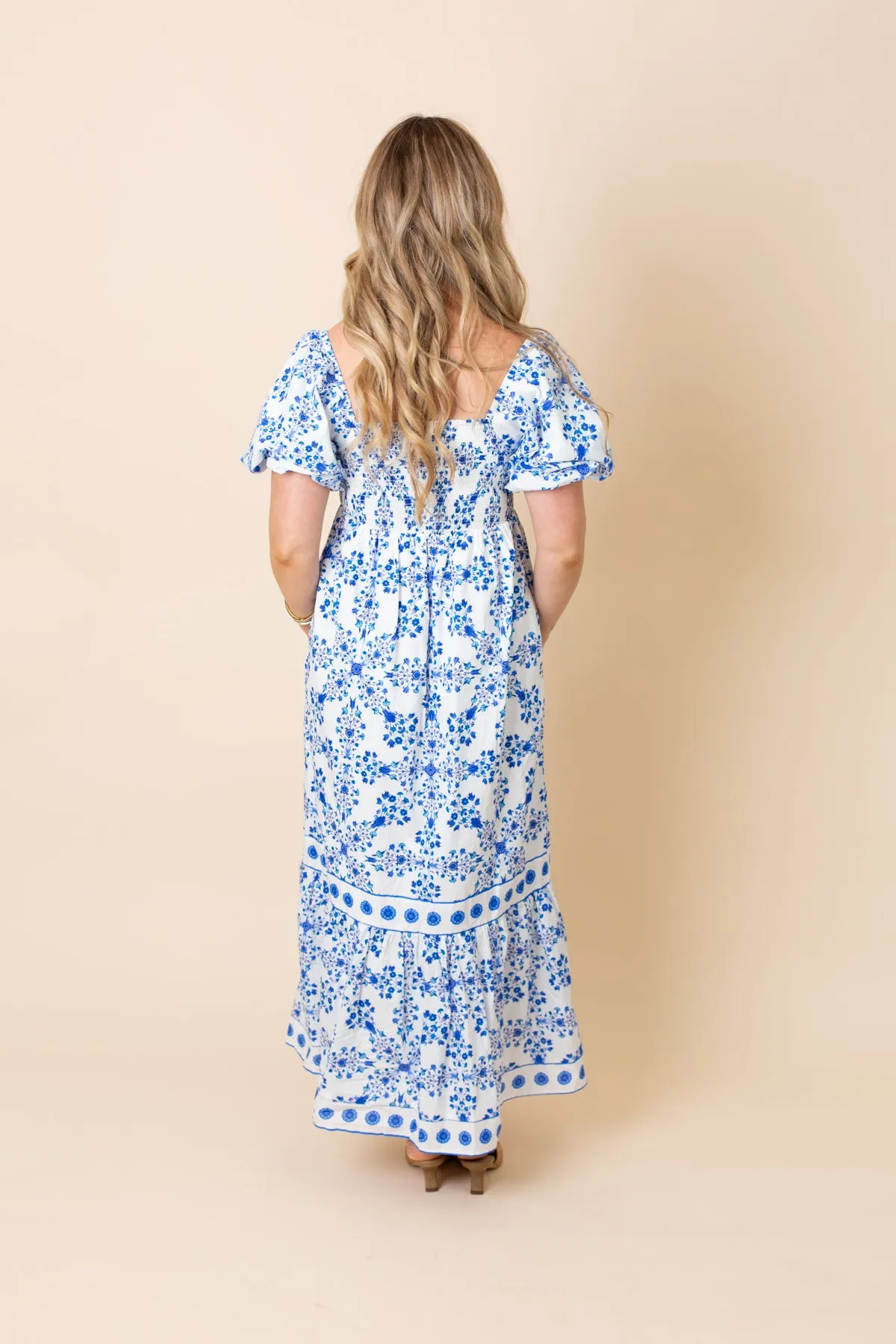 Blue Printed Smocked Top Maxi Dress sold by French Cuff product image thumbnail 3