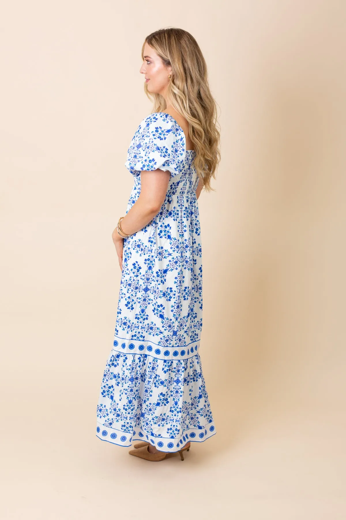 Blue Printed Smocked Top Maxi Dress sold by French Cuff product image thumbnail 2