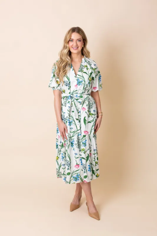 Garden Floral Midi Dress with Waist Tie sold by French Cuff