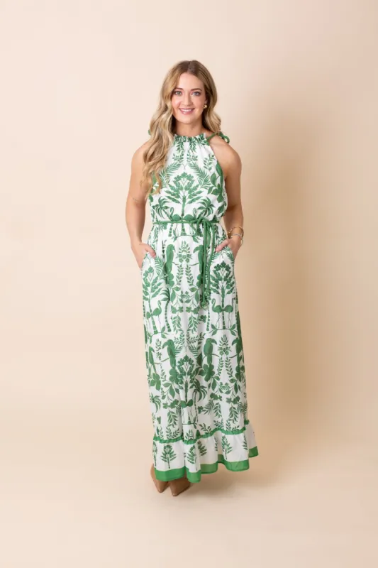 Green Printed Halter Neck Maxi Dress sold by French Cuff