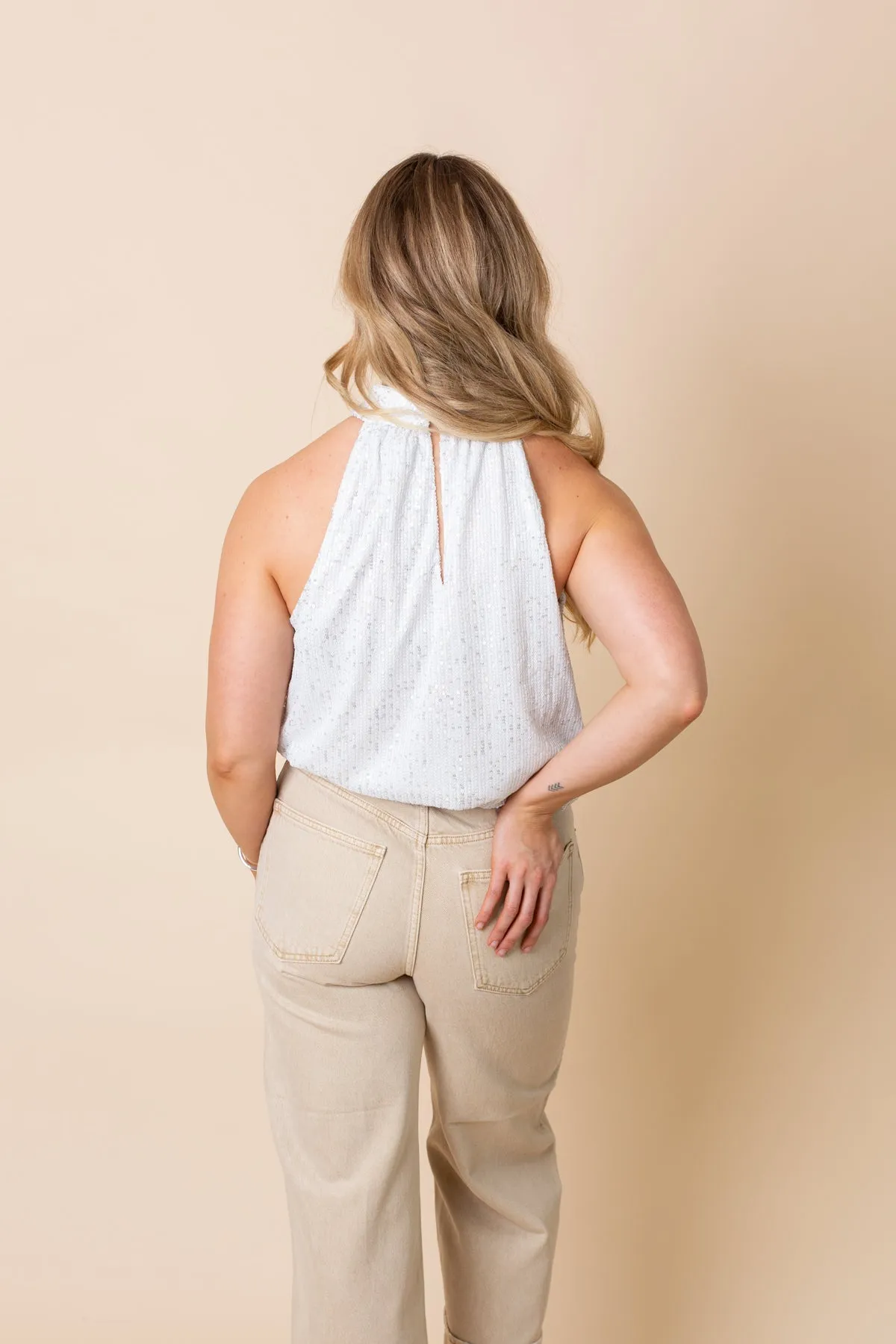 White Sequin Halter Top sold by French Cuff product image thumbnail 3