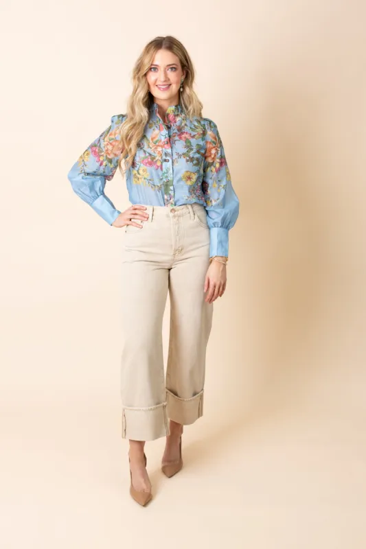 Long Puff Sleeve Floral Print Blouse sold by French Cuff