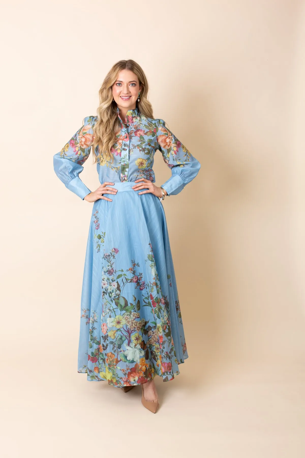 High Waist Floral Print Flared Maxi Skirt sold by French Cuff