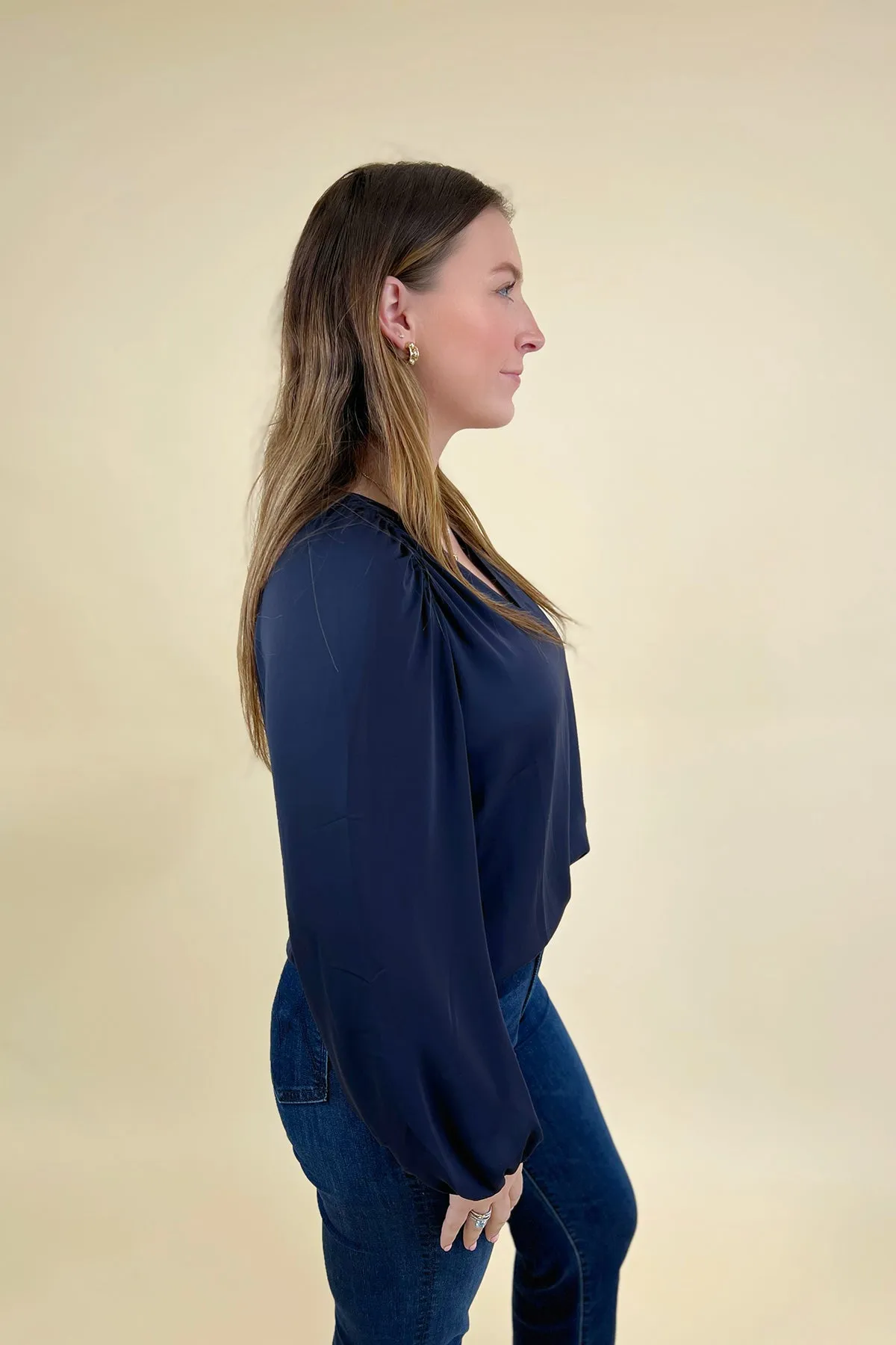 Dark Slate Long Sleeve Blouse with Pleated Detail sold by French Cuff product image thumbnail 2