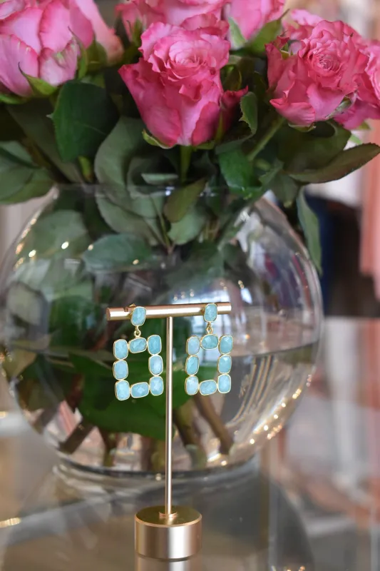 Amazonite Mini Oprah Rectangular Bezel Open Drop Earrings sold by French Cuff