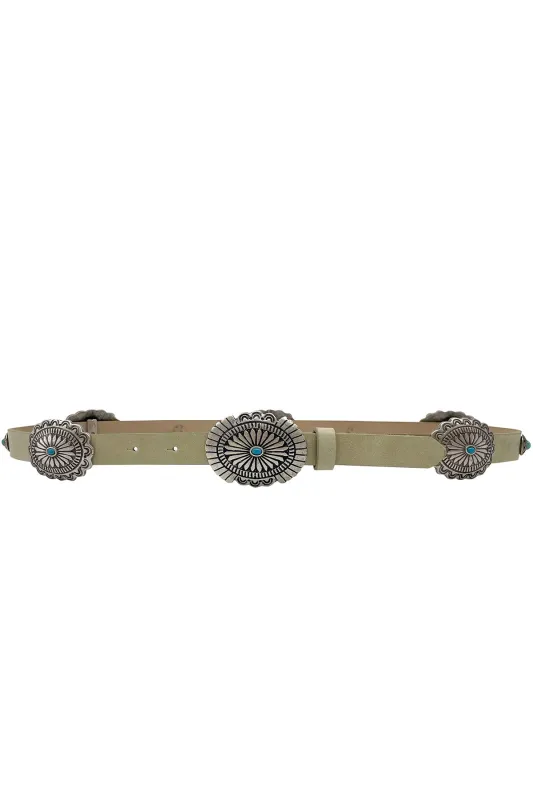 Bone with Silver Conchos Belt sold by French Cuff