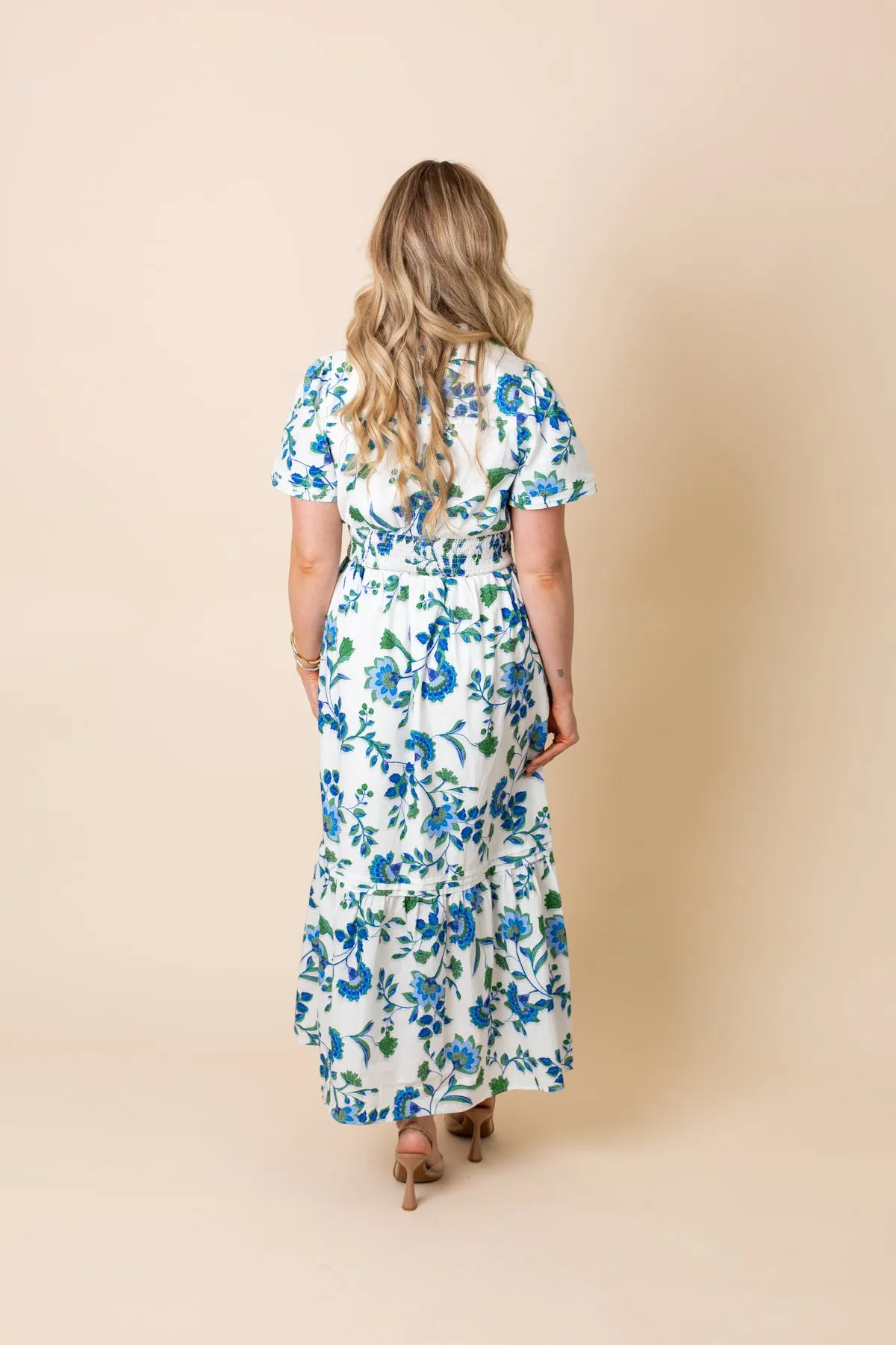 Blue Foral Poplin Maxi Dress with Elastic Waist sold by French Cuff product image thumbnail 3
