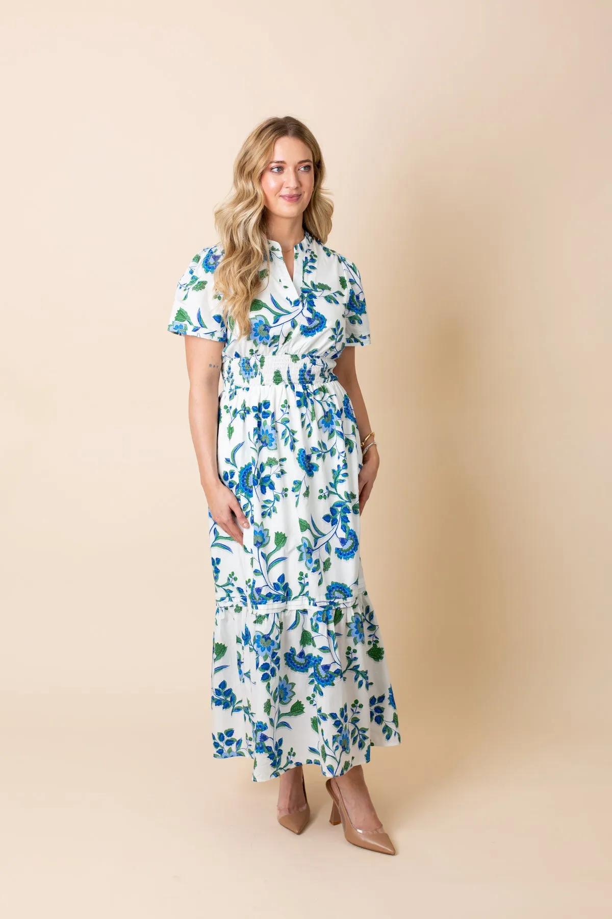 Blue Foral Poplin Maxi Dress with Elastic Waist sold by French Cuff product image thumbnail 2