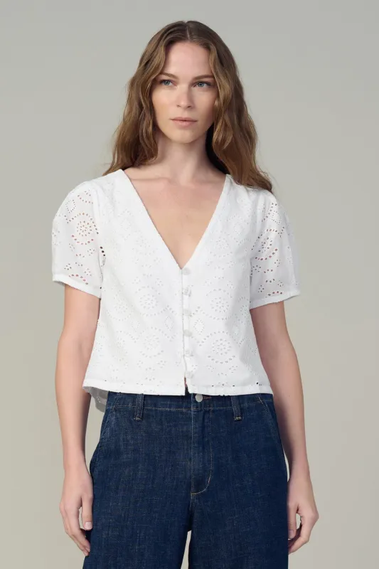 The Halle Short Sleeve Eyelet Blouse sold by French Cuff